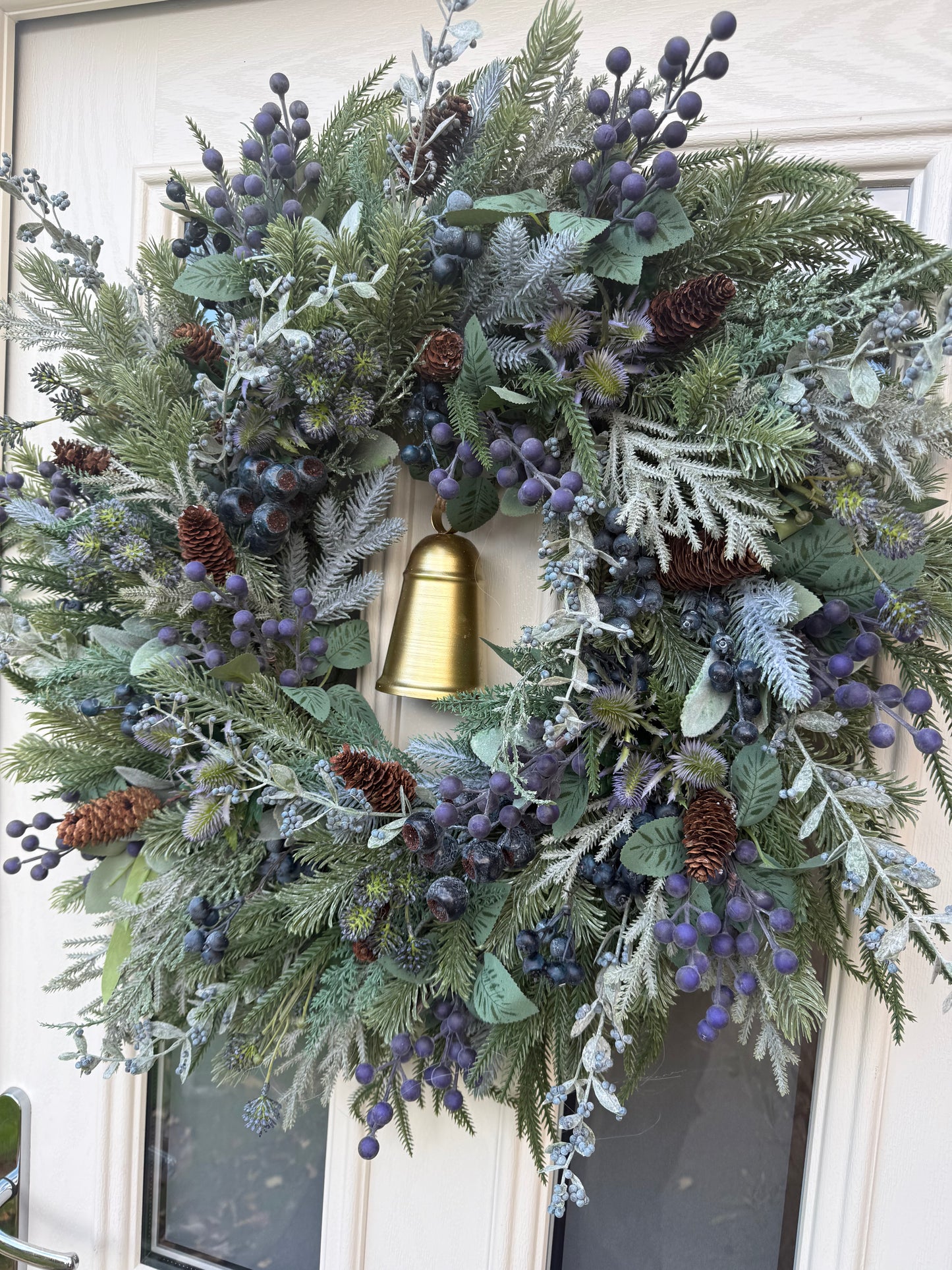 Blueberry, juniper & thistle wreath with bell (made to order)
