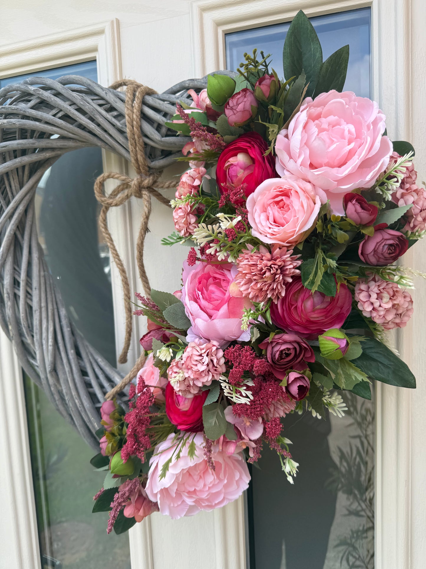 Giant xl wicker heart wreath peony & ranunculus