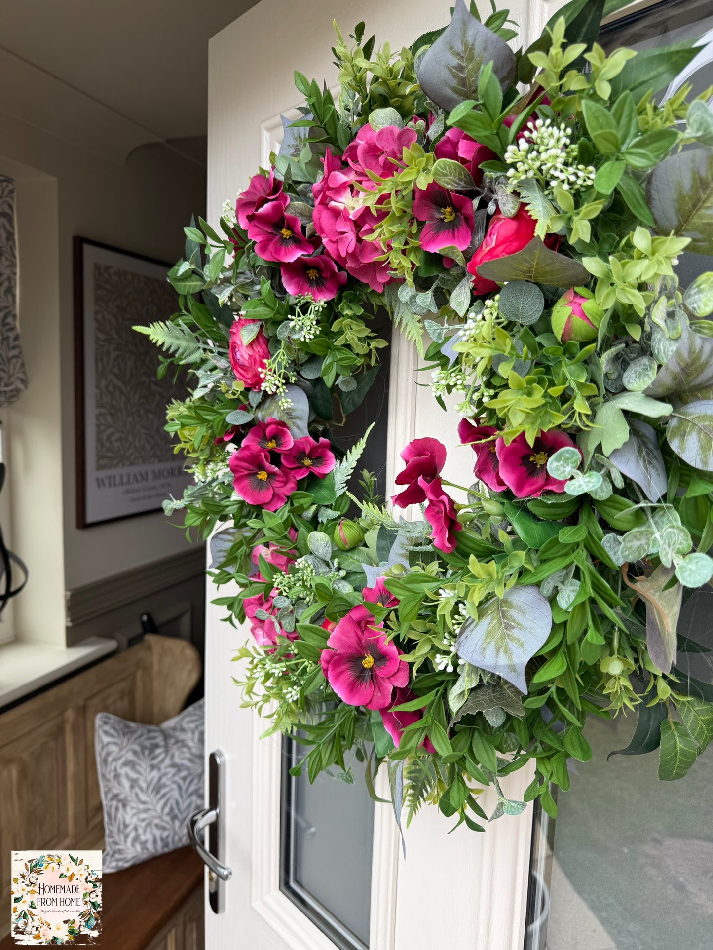 Hydrangea & pansy wreath