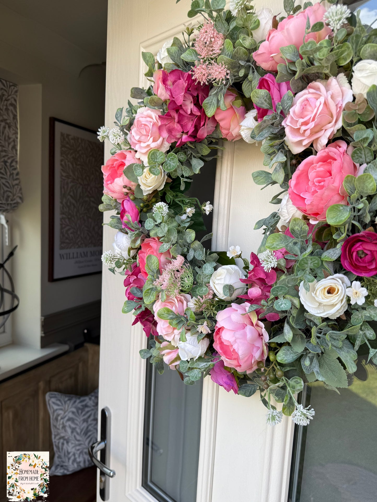 Pink rose and peony wreath