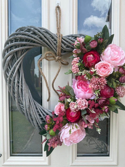 Giant xl wicker heart wreath peony & ranunculus