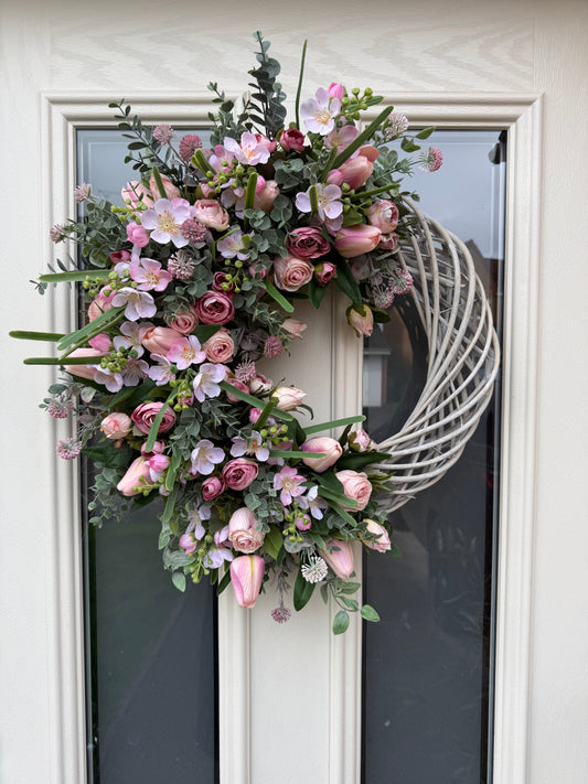 Pink tulip and freesia signature wreath (ready to send)