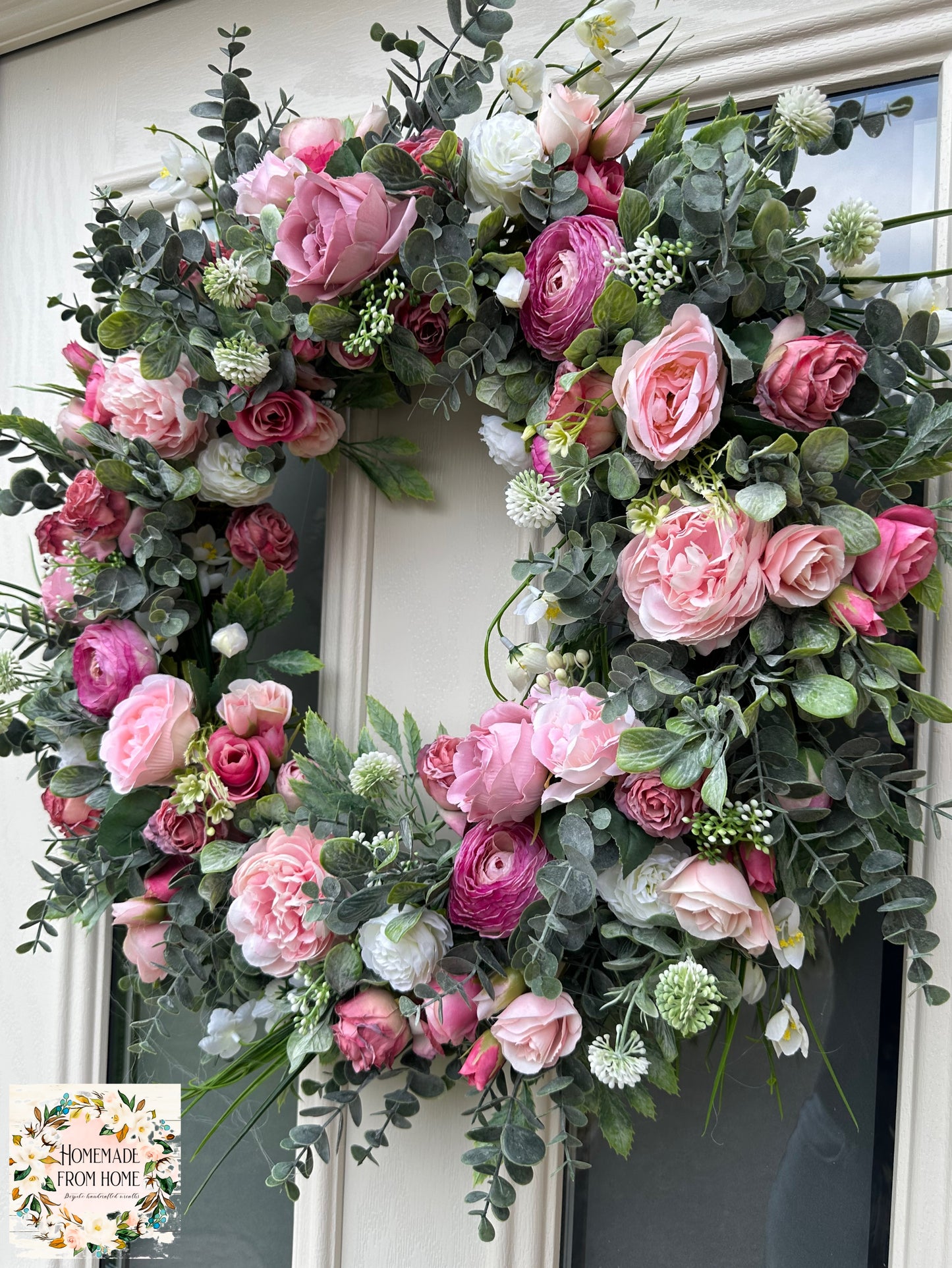 Rose, ranunculus & eucalyptus wreath
