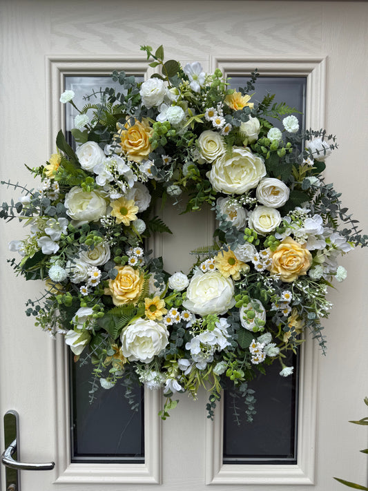 Lemon rose and daisy wreath (ready to send)