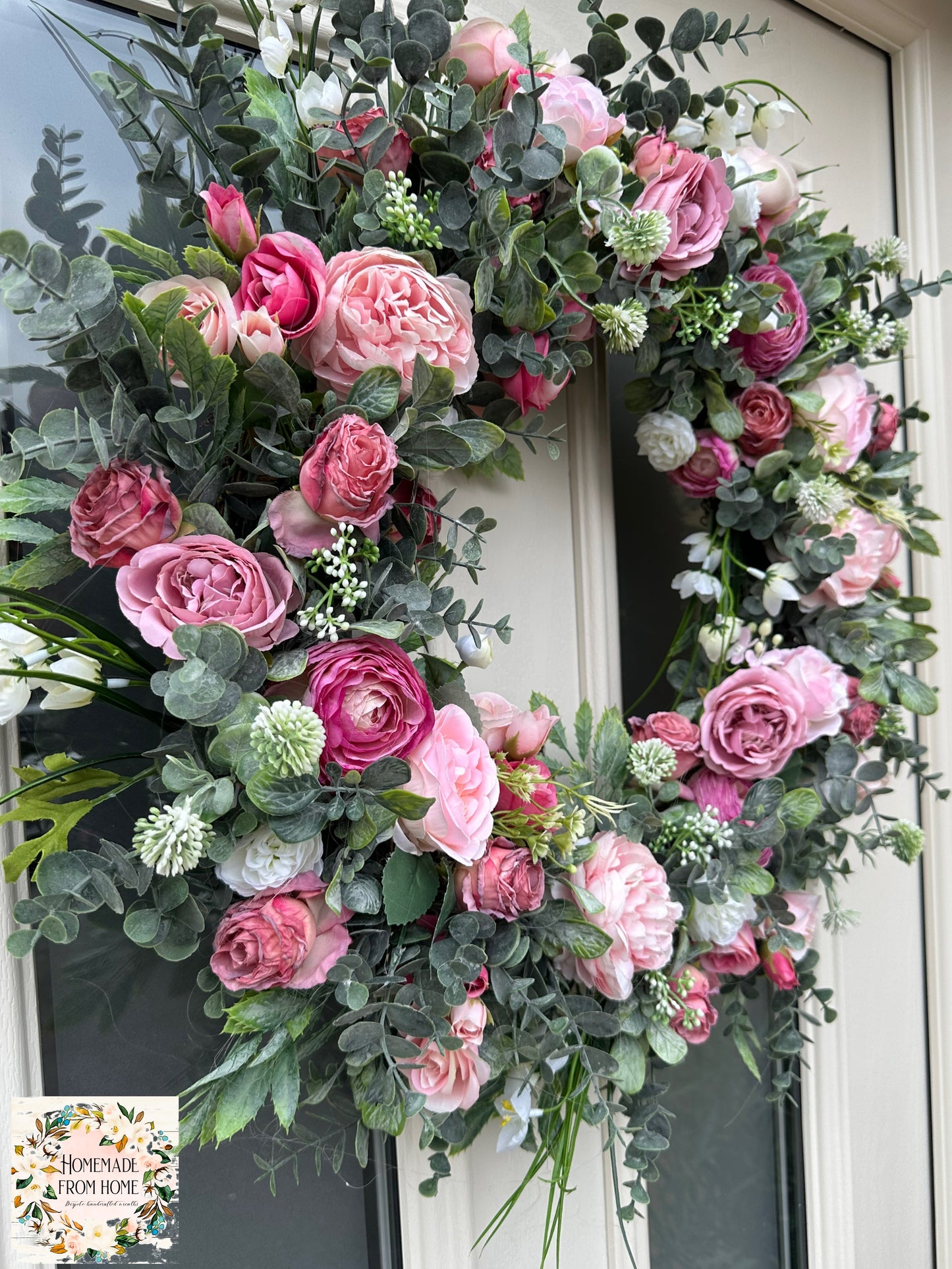 Rose, ranunculus & eucalyptus wreath