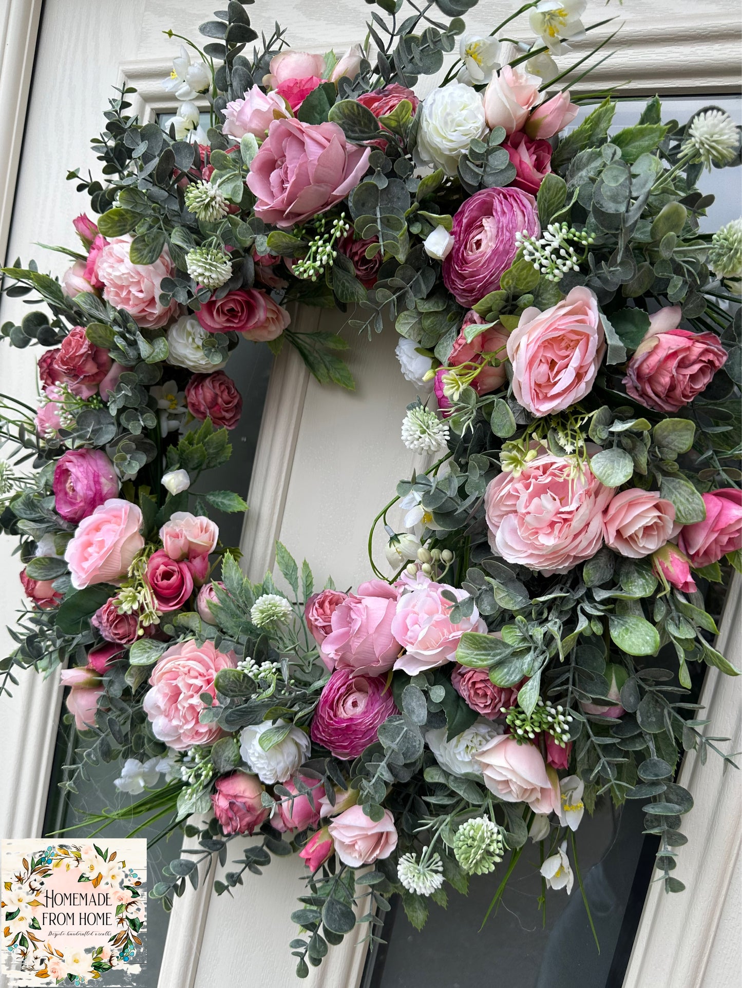 Rose, ranunculus & eucalyptus wreath