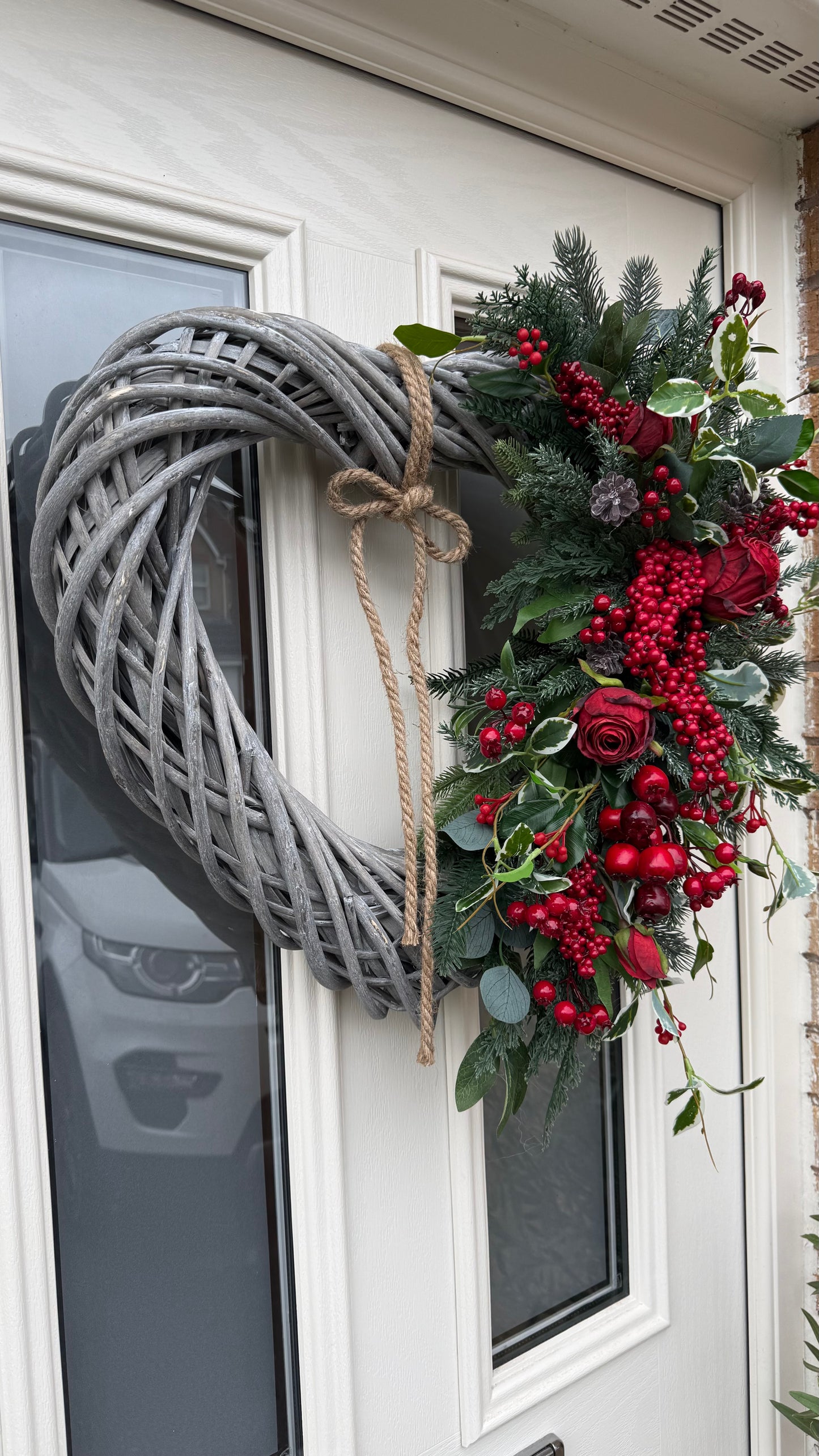 Enchanted rose and berry xl wicker heart wreath