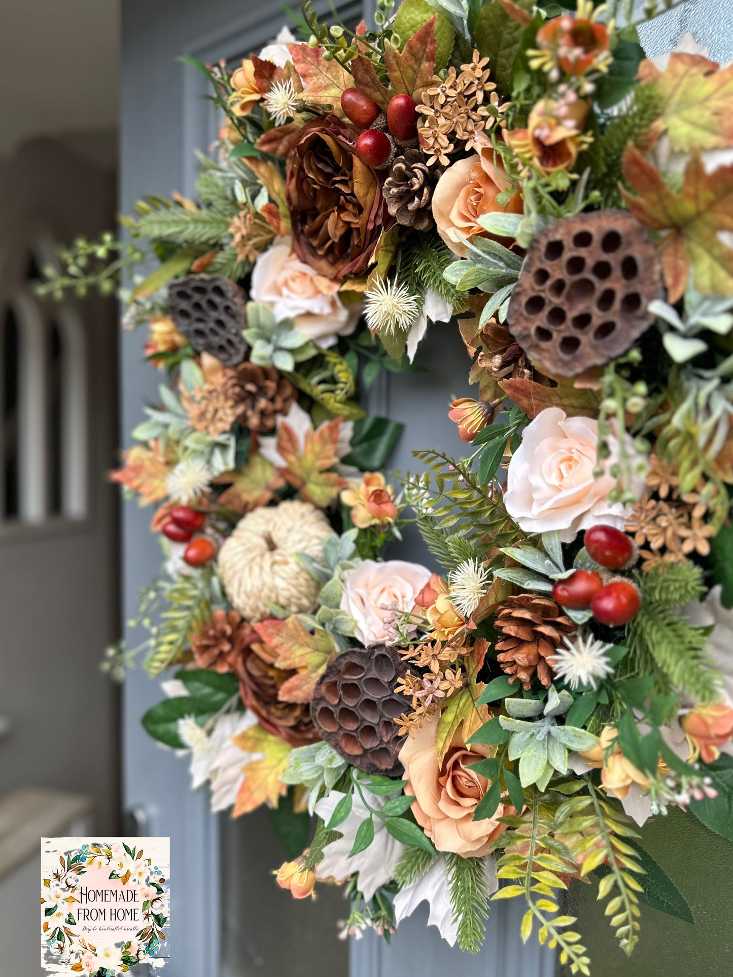 Neutral tones autumn wreath