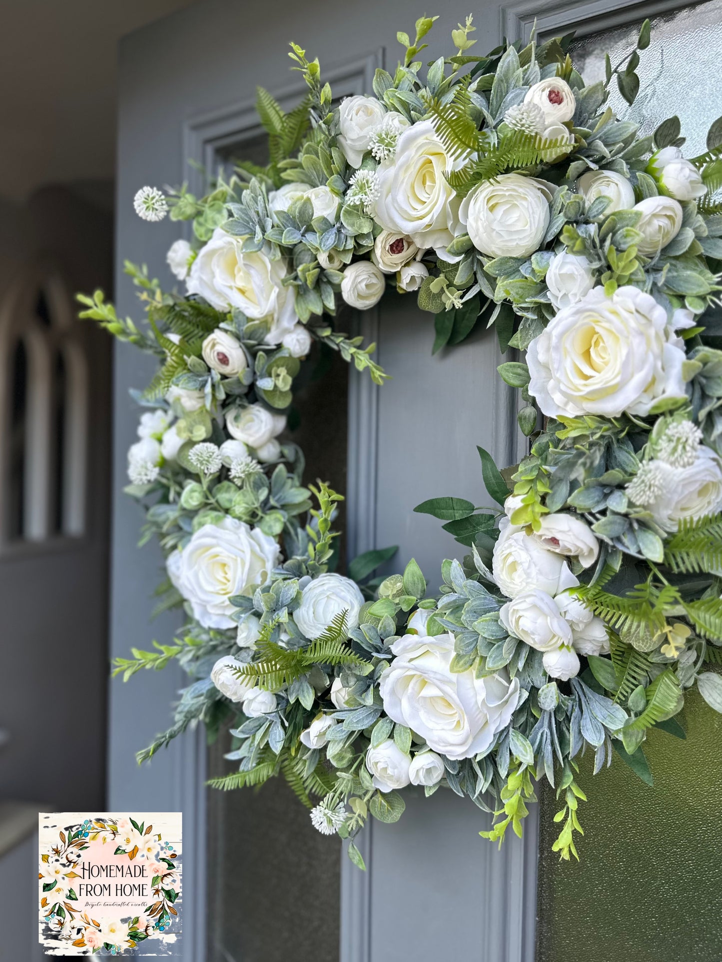 Made to order Ivory rose and ranunculus wreath