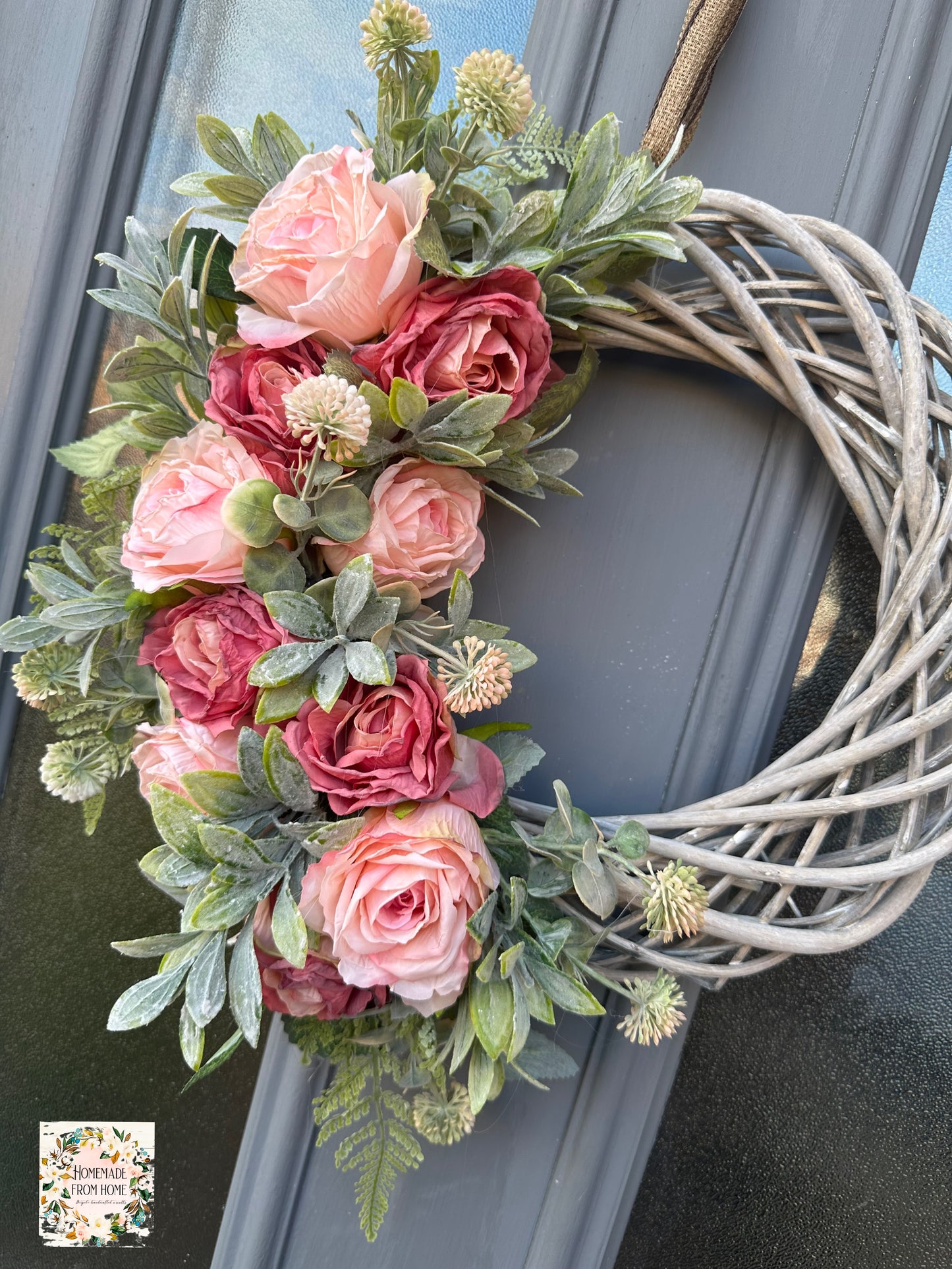 Vintage rose and ruscus wreath
