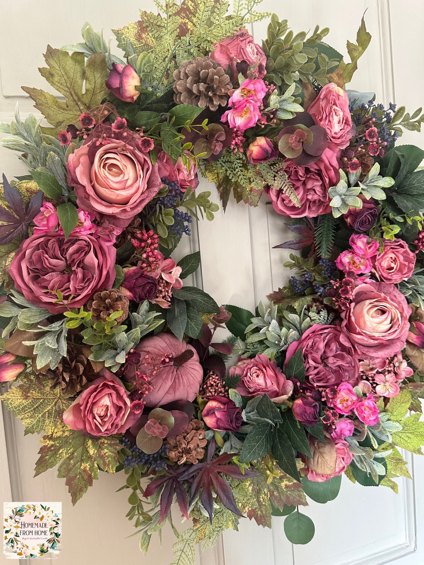 Deep pink autumn wreath
