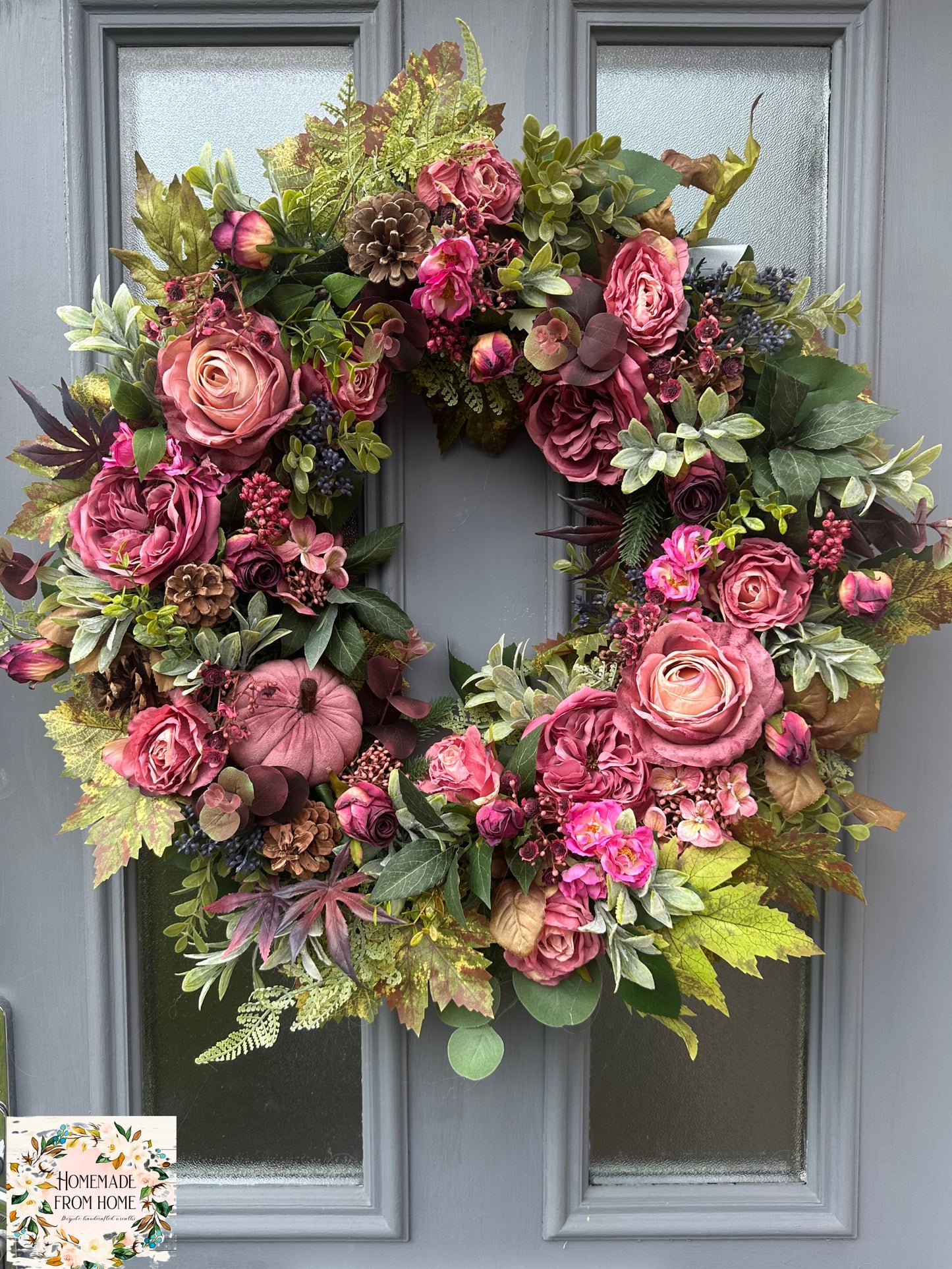 Deep pink autumn wreath