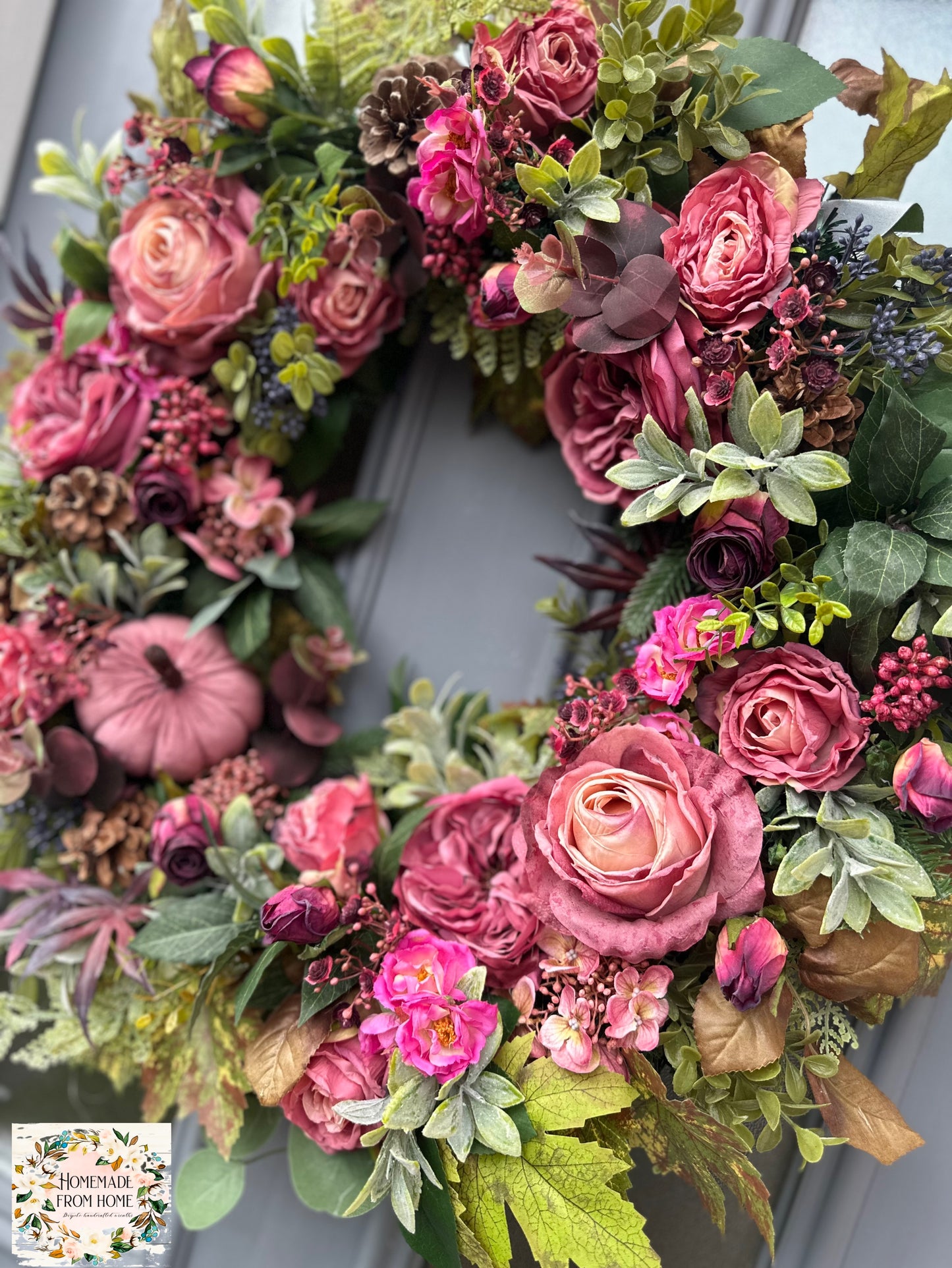 Deep pink autumn wreath