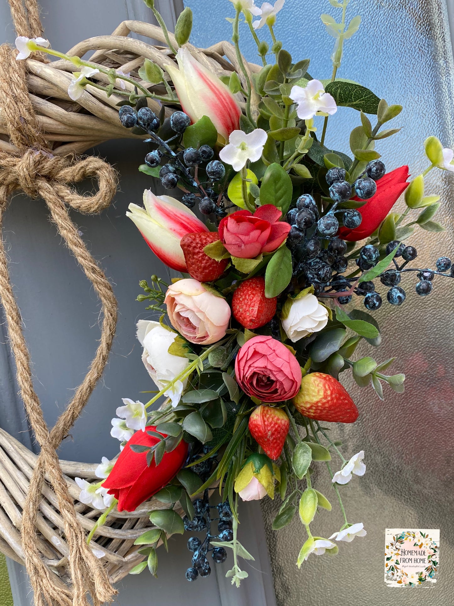 Forest fruits wicker heart wreath