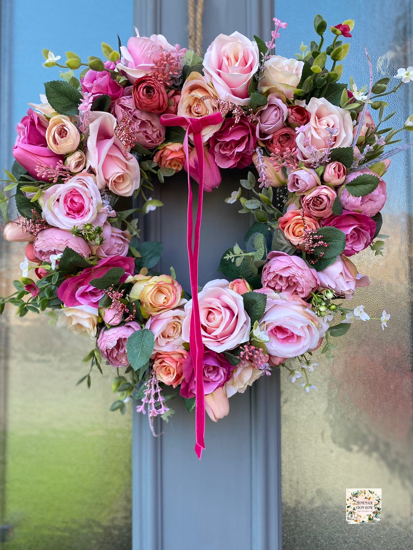 Pink cottage full heart wreath