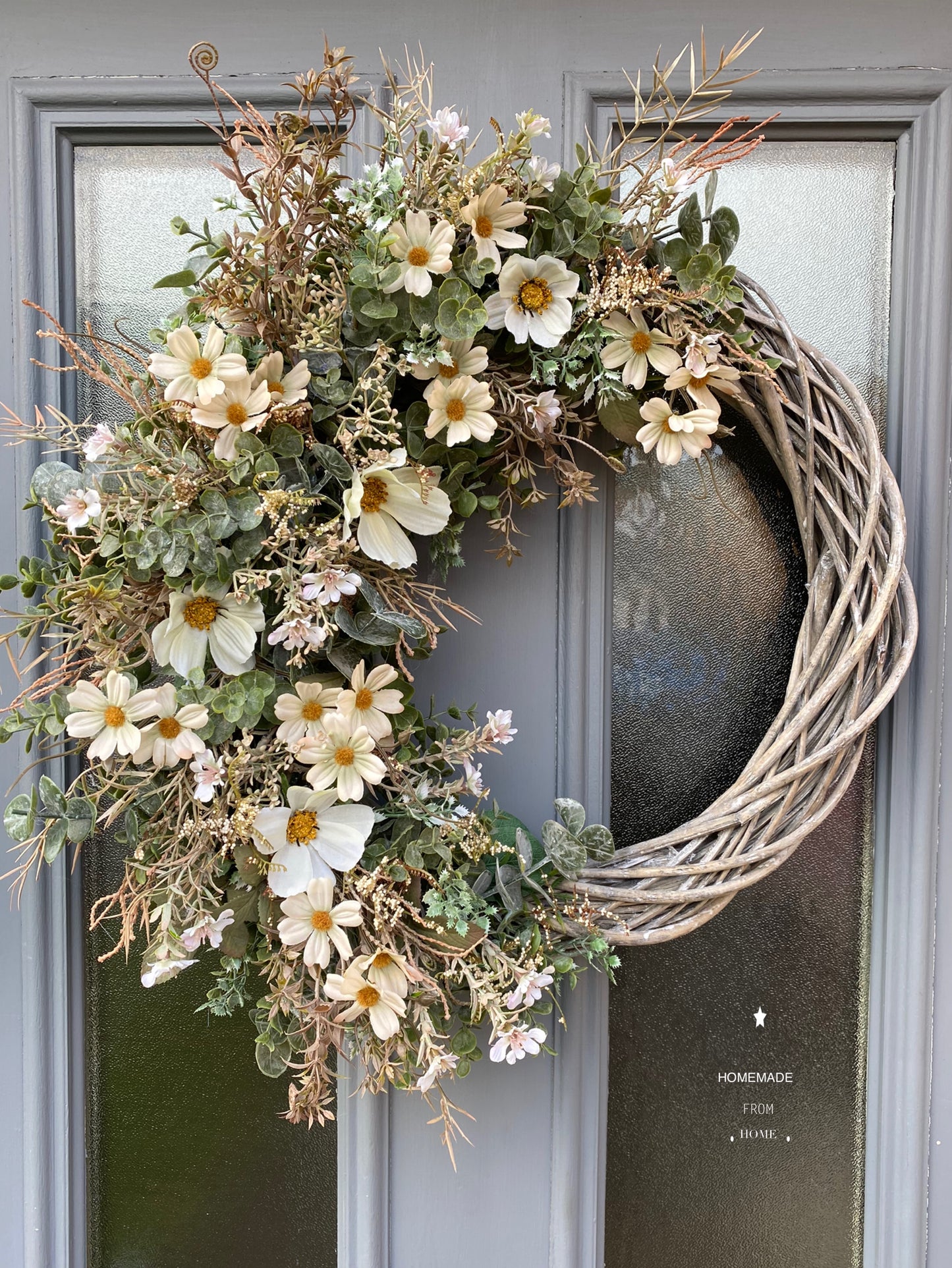 White cosmos & eucalyptus chunky wicker wreath