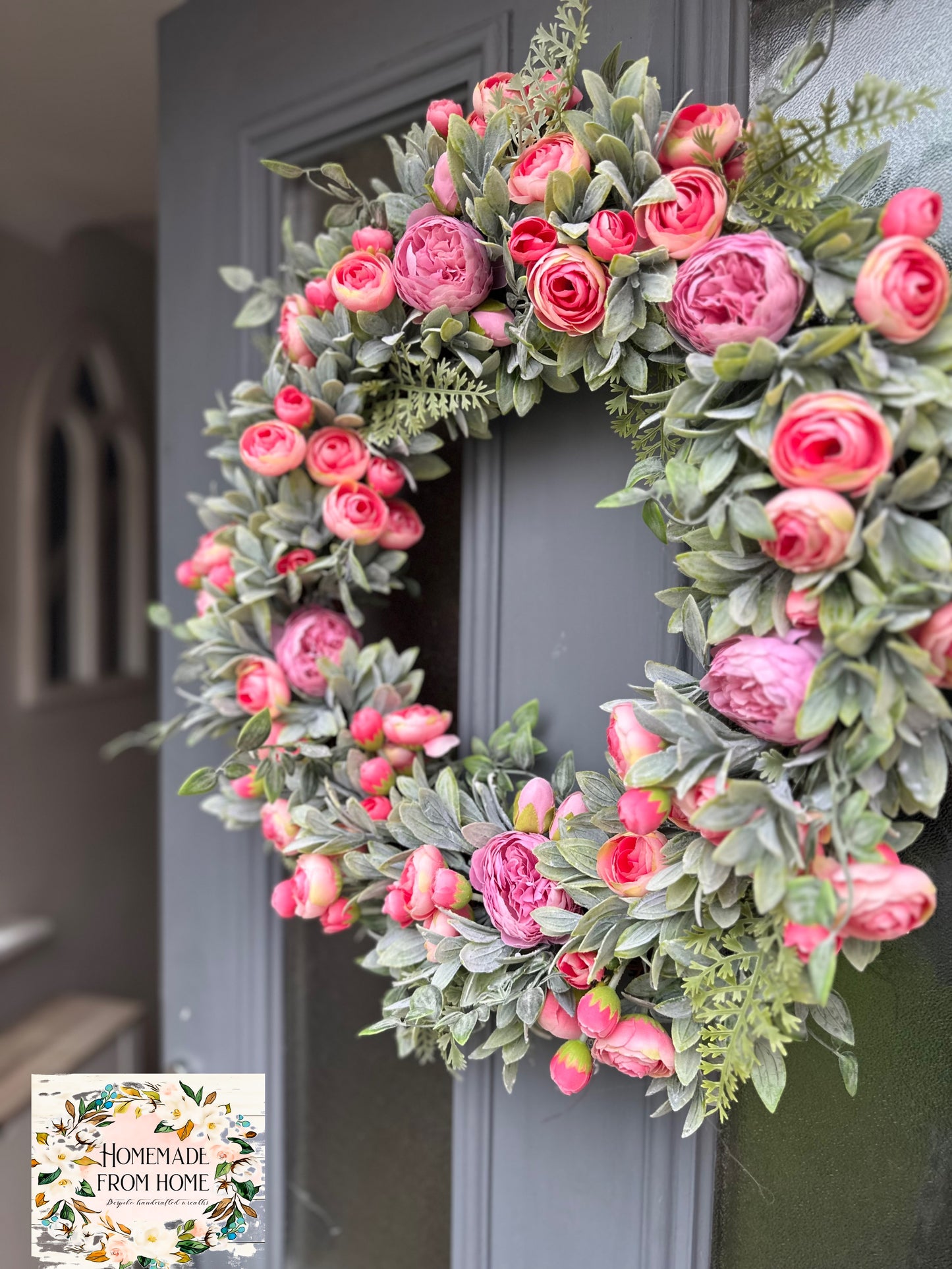 Pink peony & ranunculus wreath