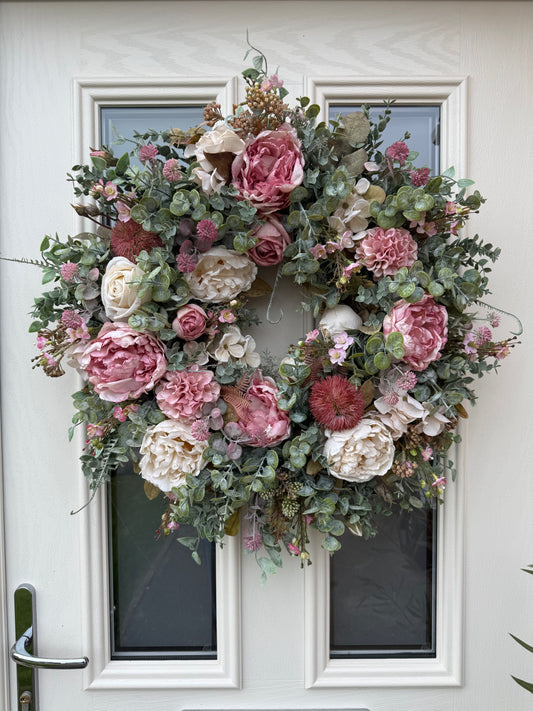 Cottage peony wreath ready to send