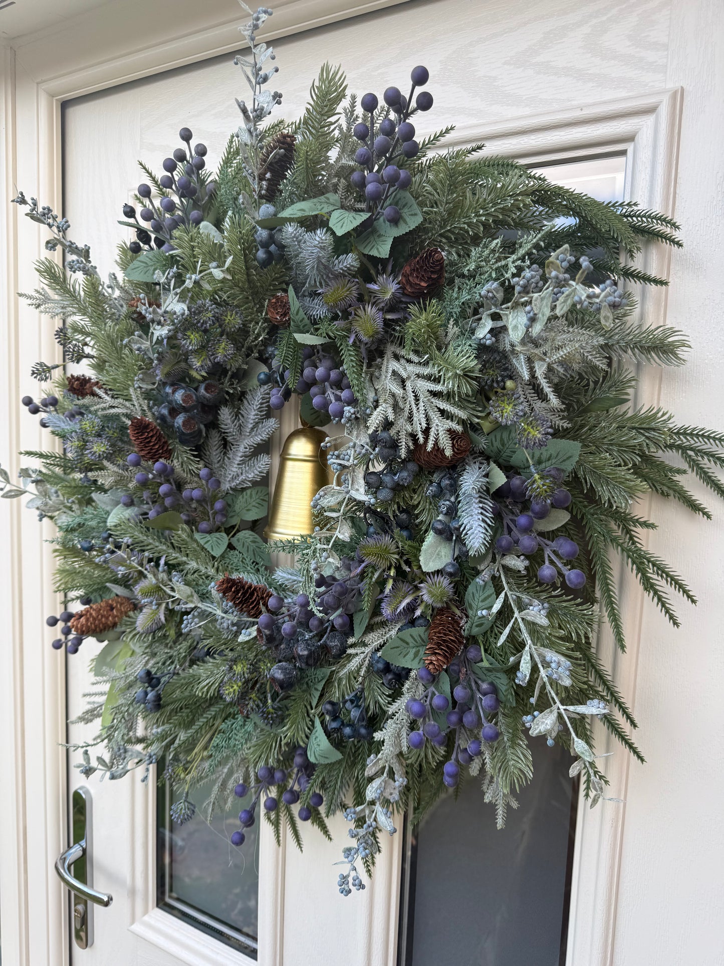 Blueberry, juniper & thistle wreath with bell (made to order)