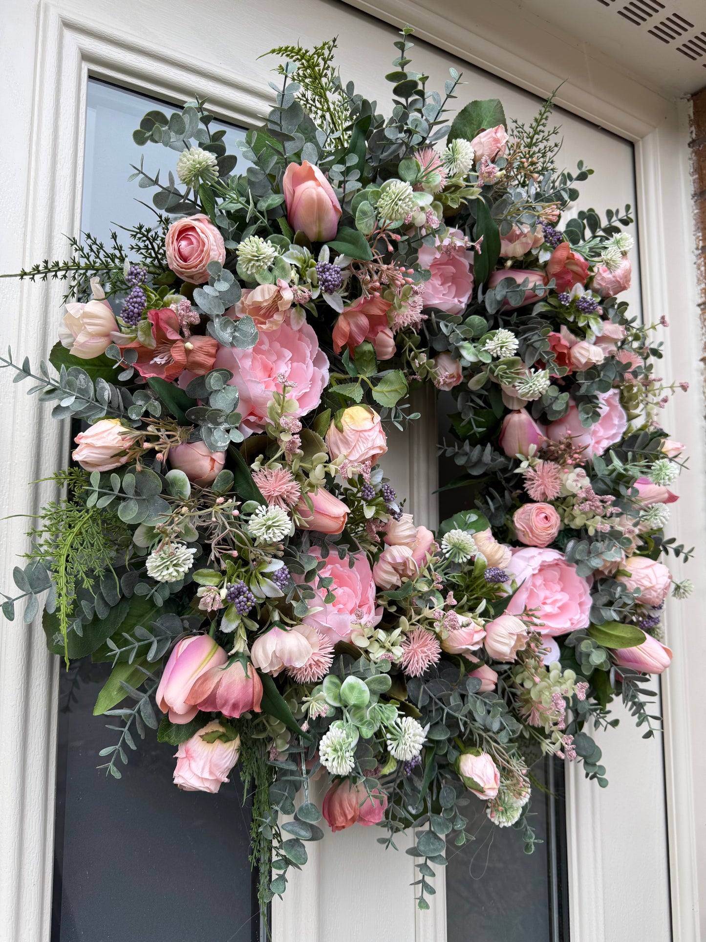 Pink peony & tulip spring wreath (ready to send )