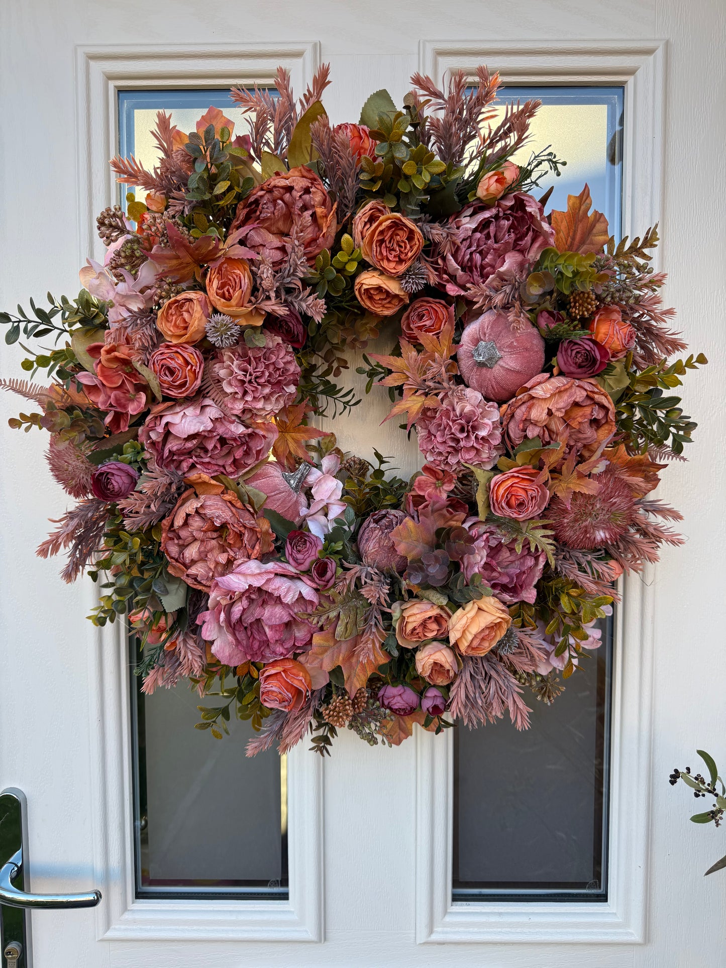 Pink velvet pumpkin and orange wreath