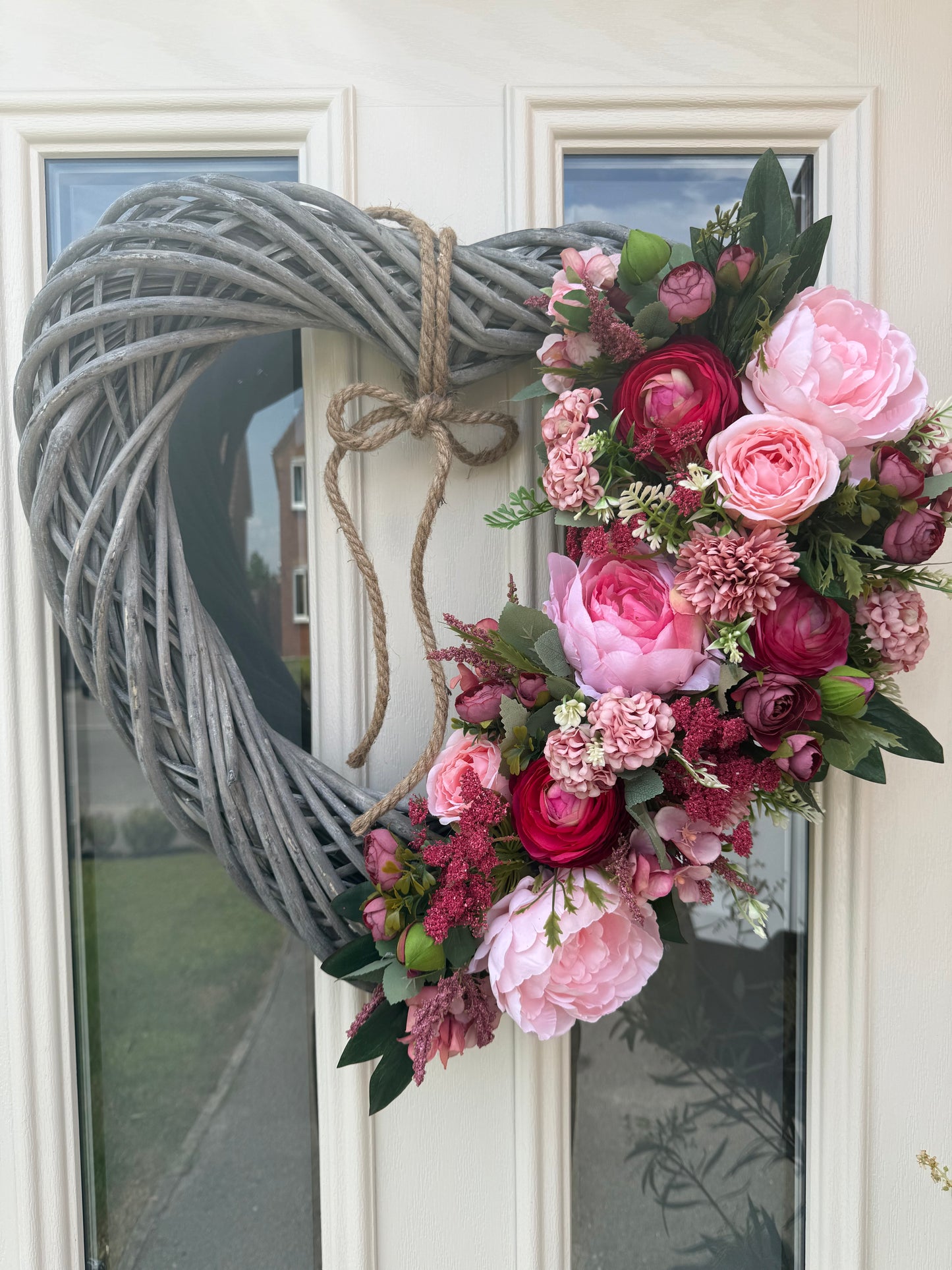 Giant xl wicker heart wreath peony &  ranunculus