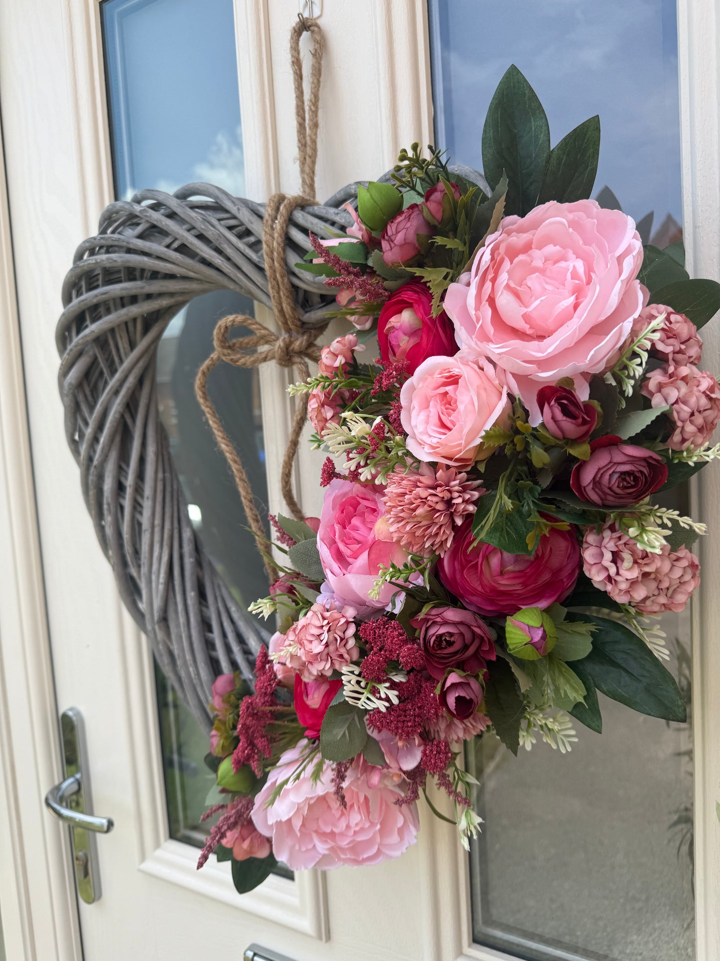 Giant xl wicker heart wreath peony &  ranunculus