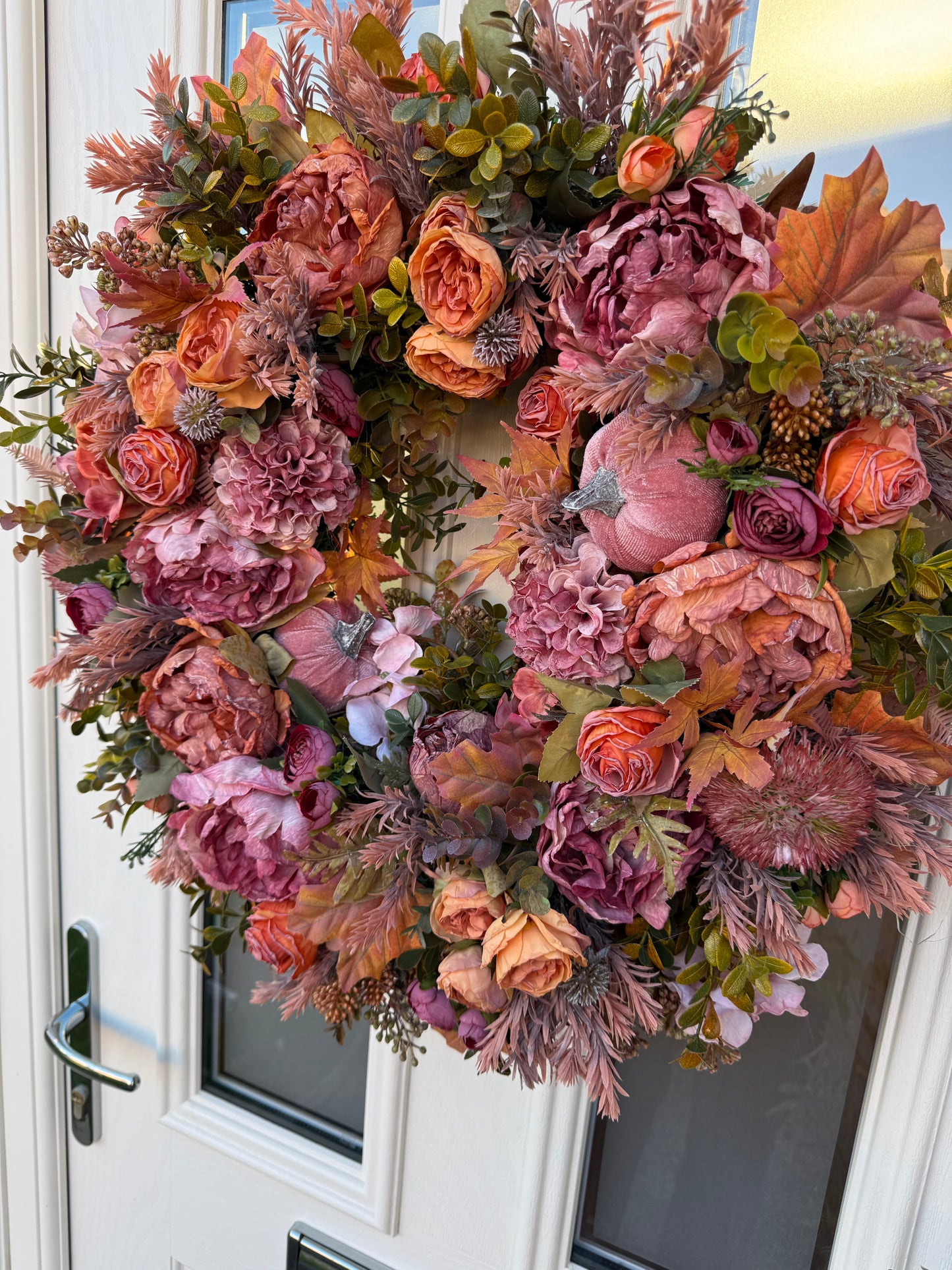 Pink velvet pumpkin and orange wreath