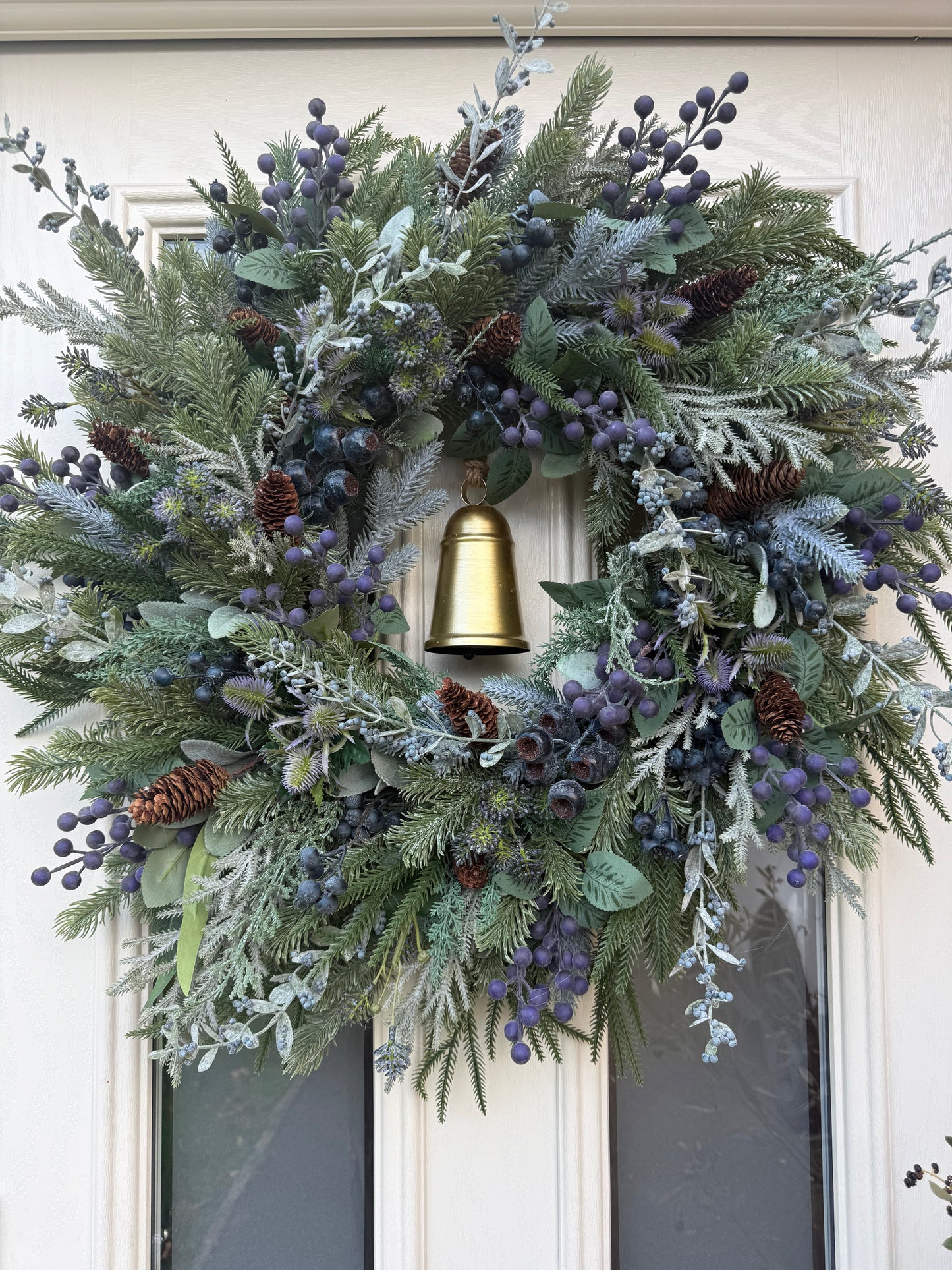 Blueberry, juniper & thistle wreath with bell (made to order)