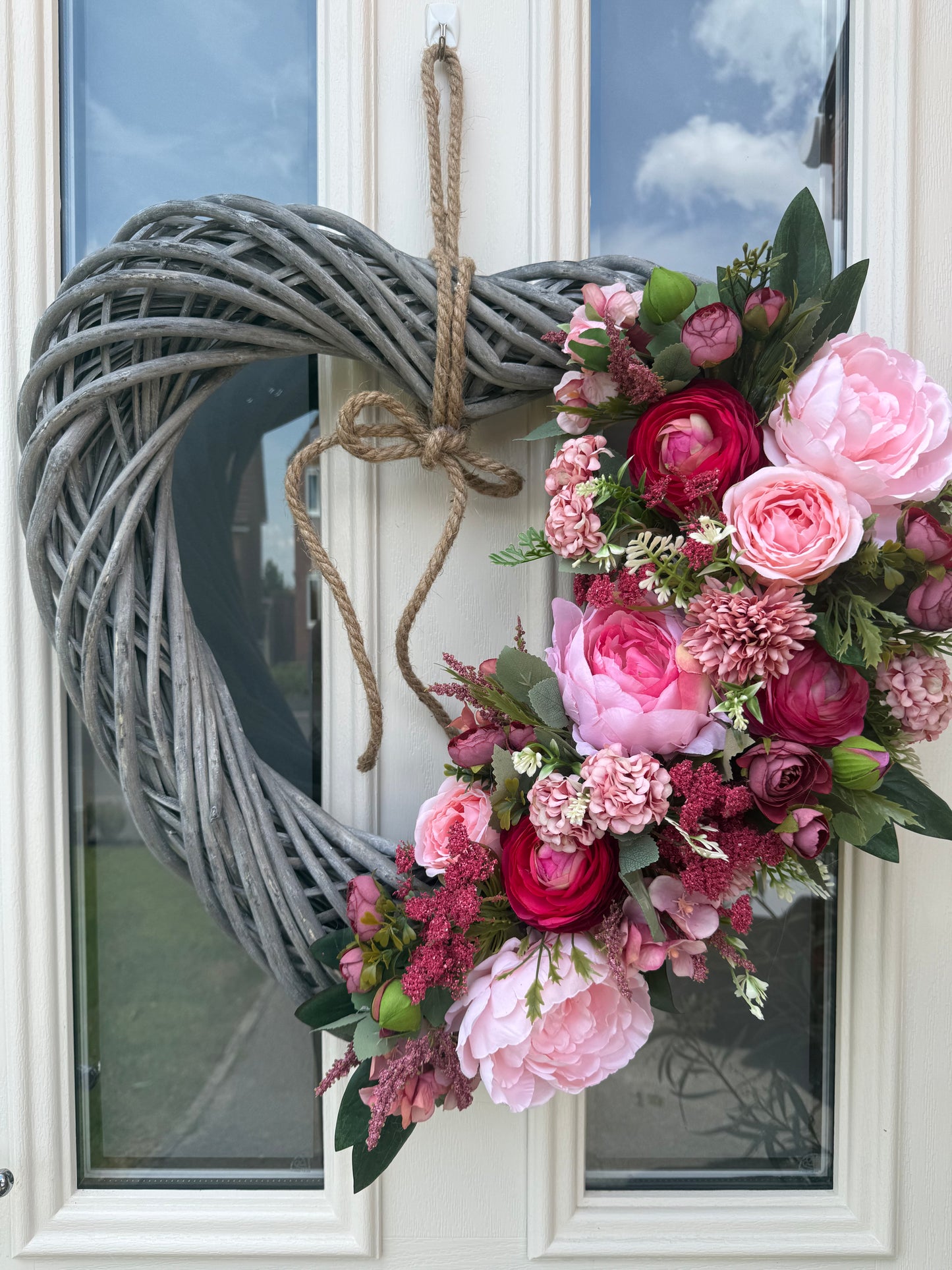 Giant xl wicker heart wreath peony &  ranunculus