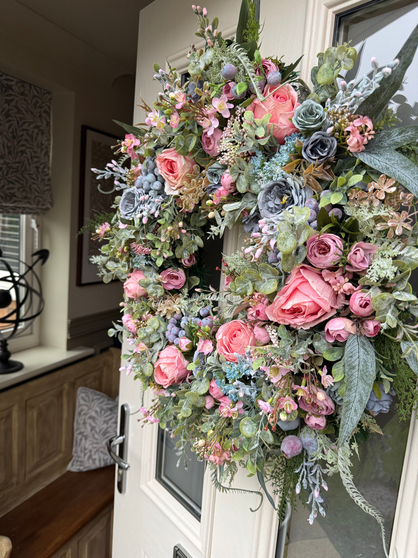 Blueberry and blush rose wreath (made to order)