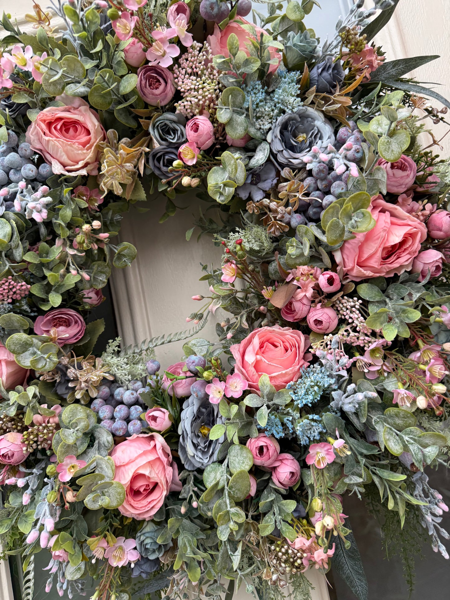 Blueberry and blush rose wreath (made to order)