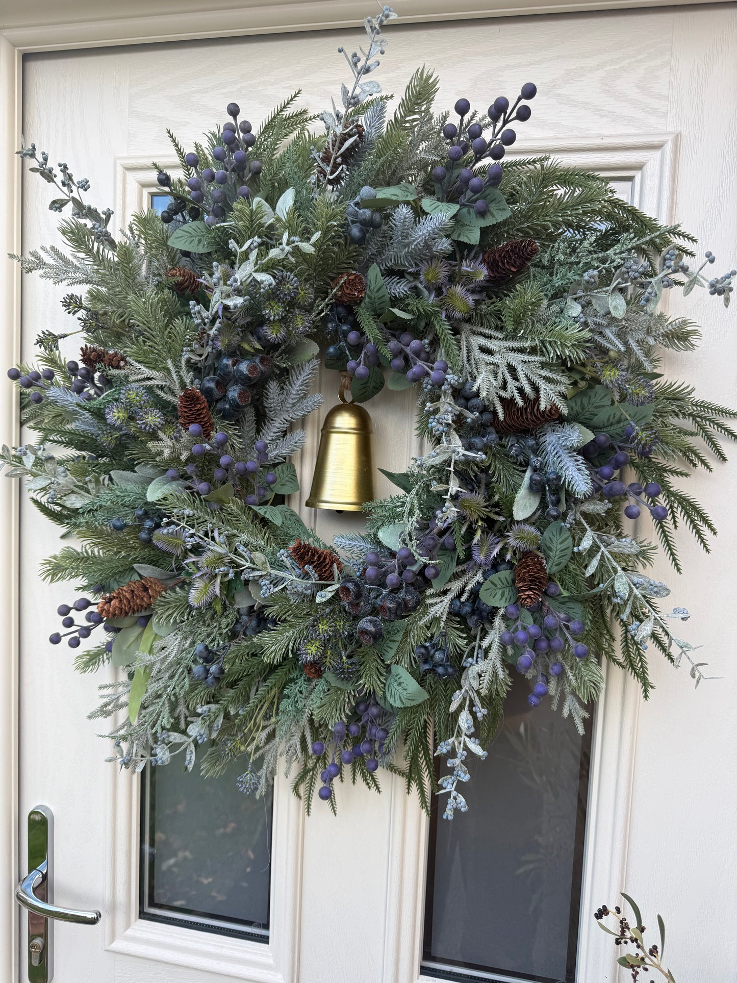 Blueberry, juniper & thistle wreath with bell (made to order)