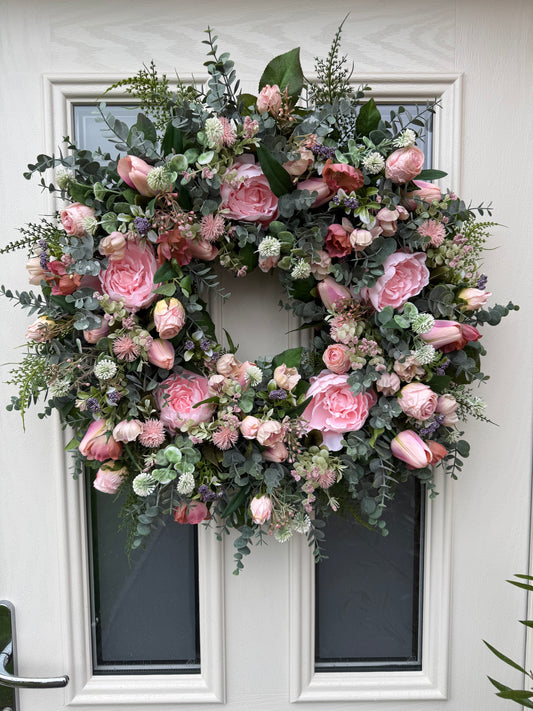 Pink peony & tulip spring wreath (made to order)