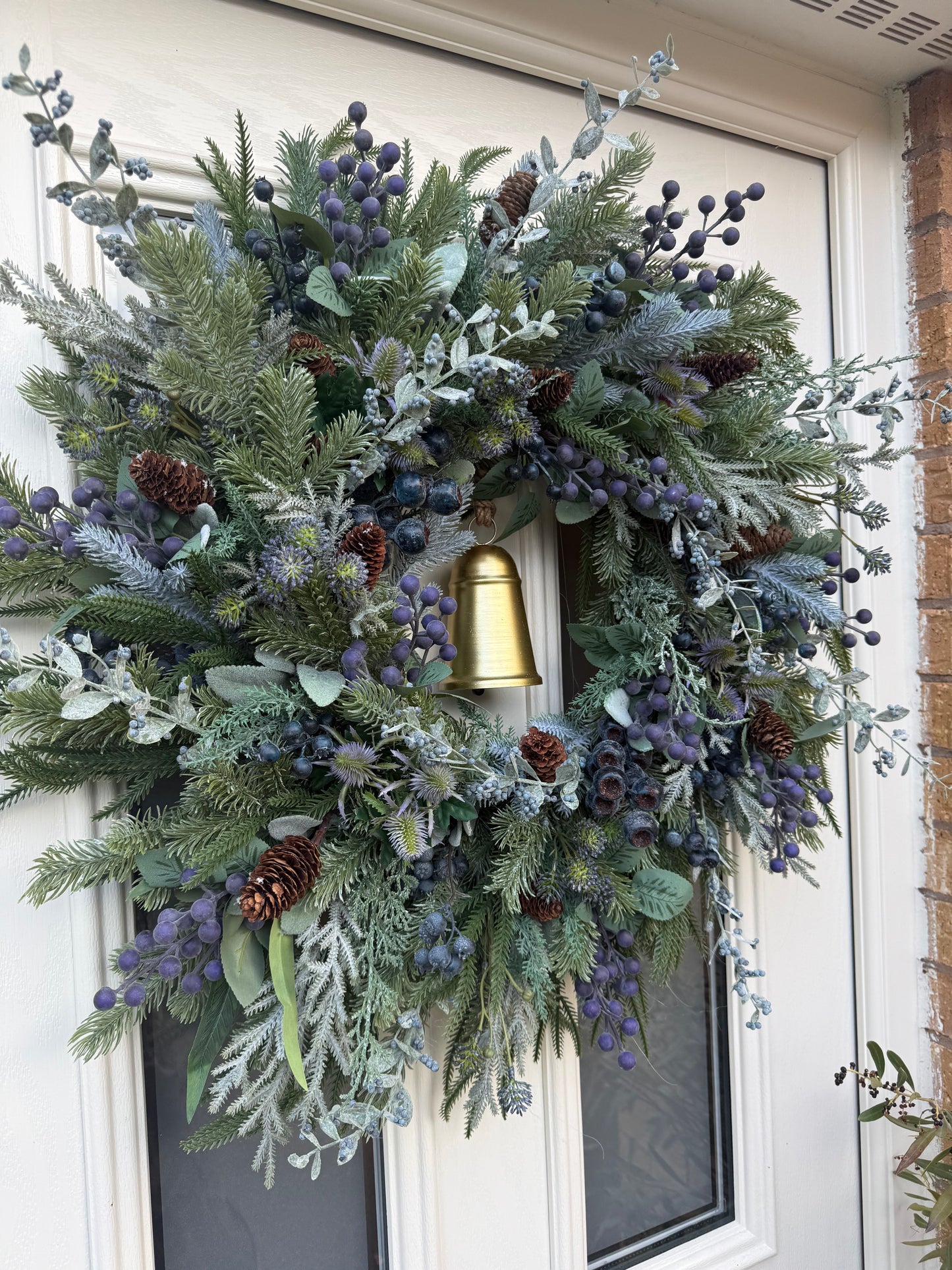 Blueberry, juniper & thistle wreath with bell (made to order)