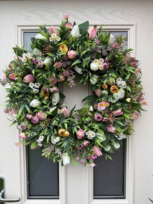 Multi pastel tulip spring wreath