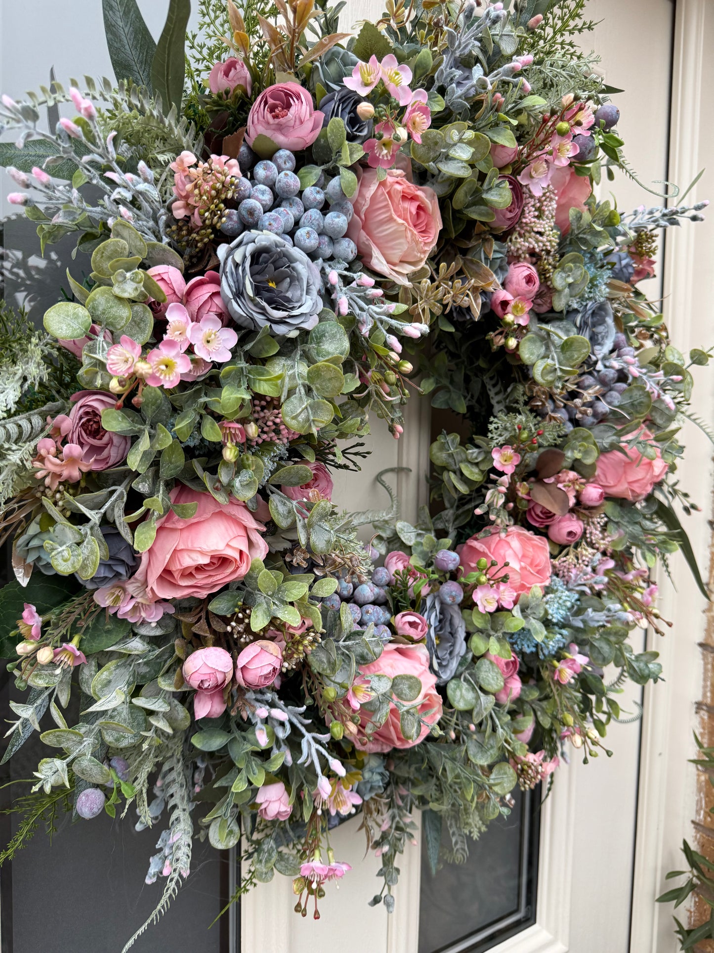 Blueberry and blush rose wreath (made to order)