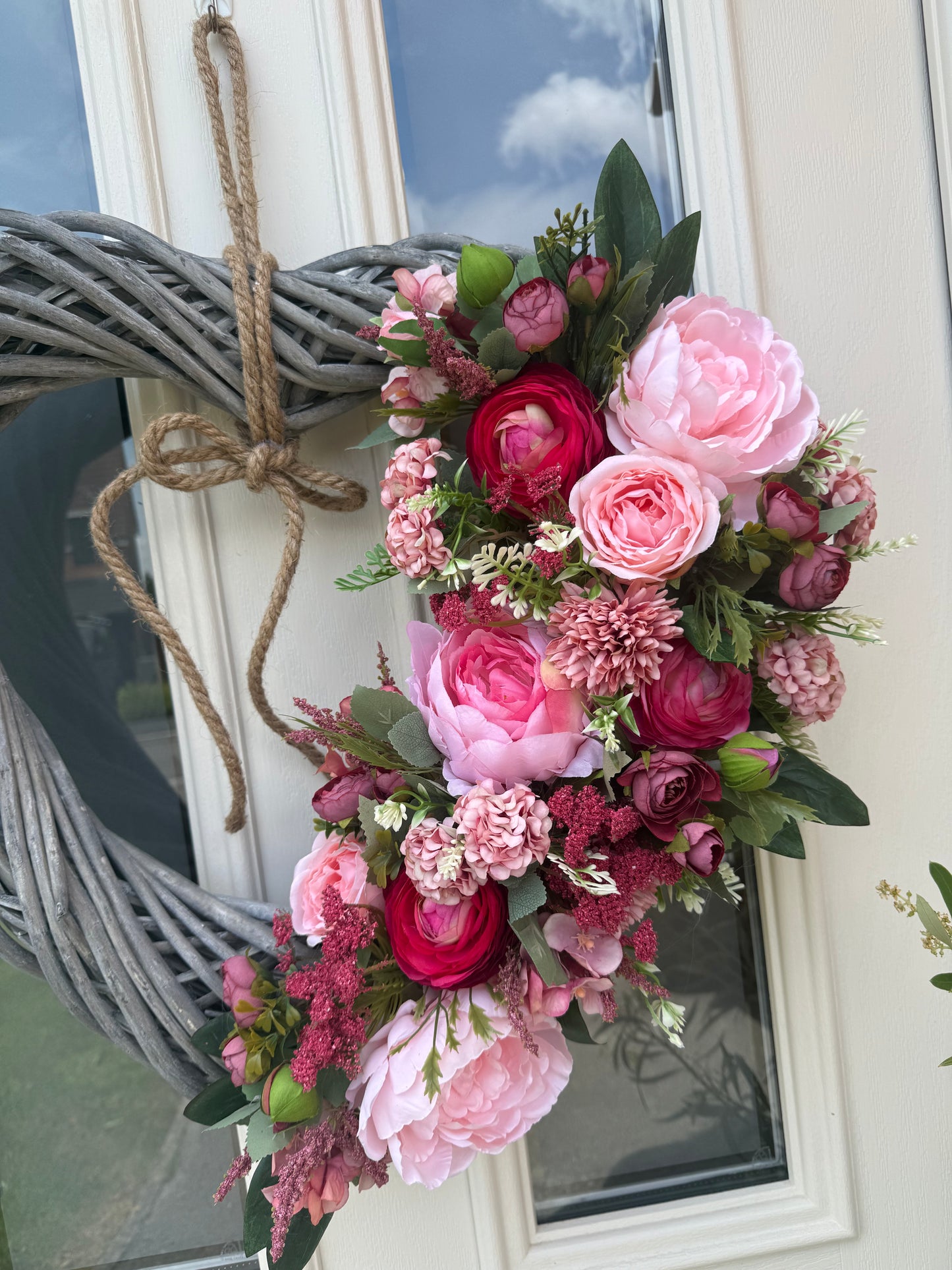 Giant xl wicker heart wreath peony &  ranunculus