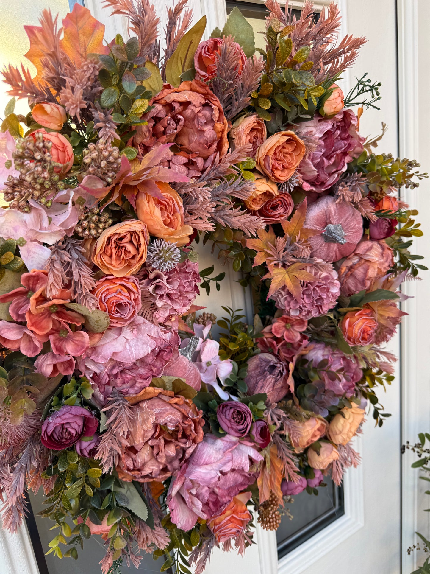 Pink velvet pumpkin and orange wreath