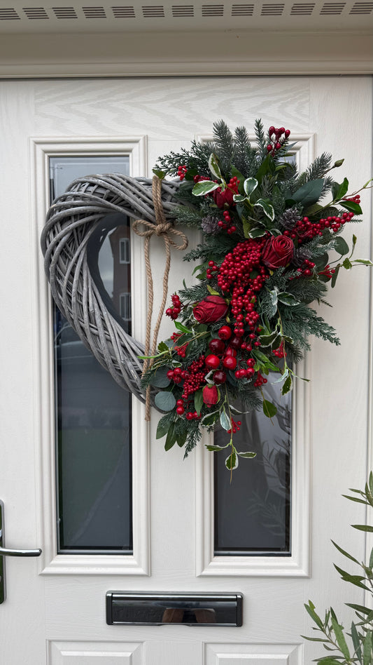Enchanted rose and berry xl wicker heart wreath