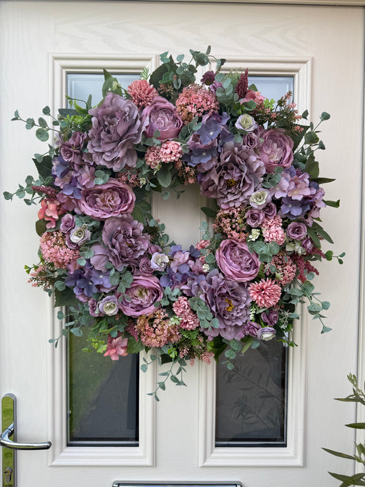 Mauve and blush hydrangea wreath
