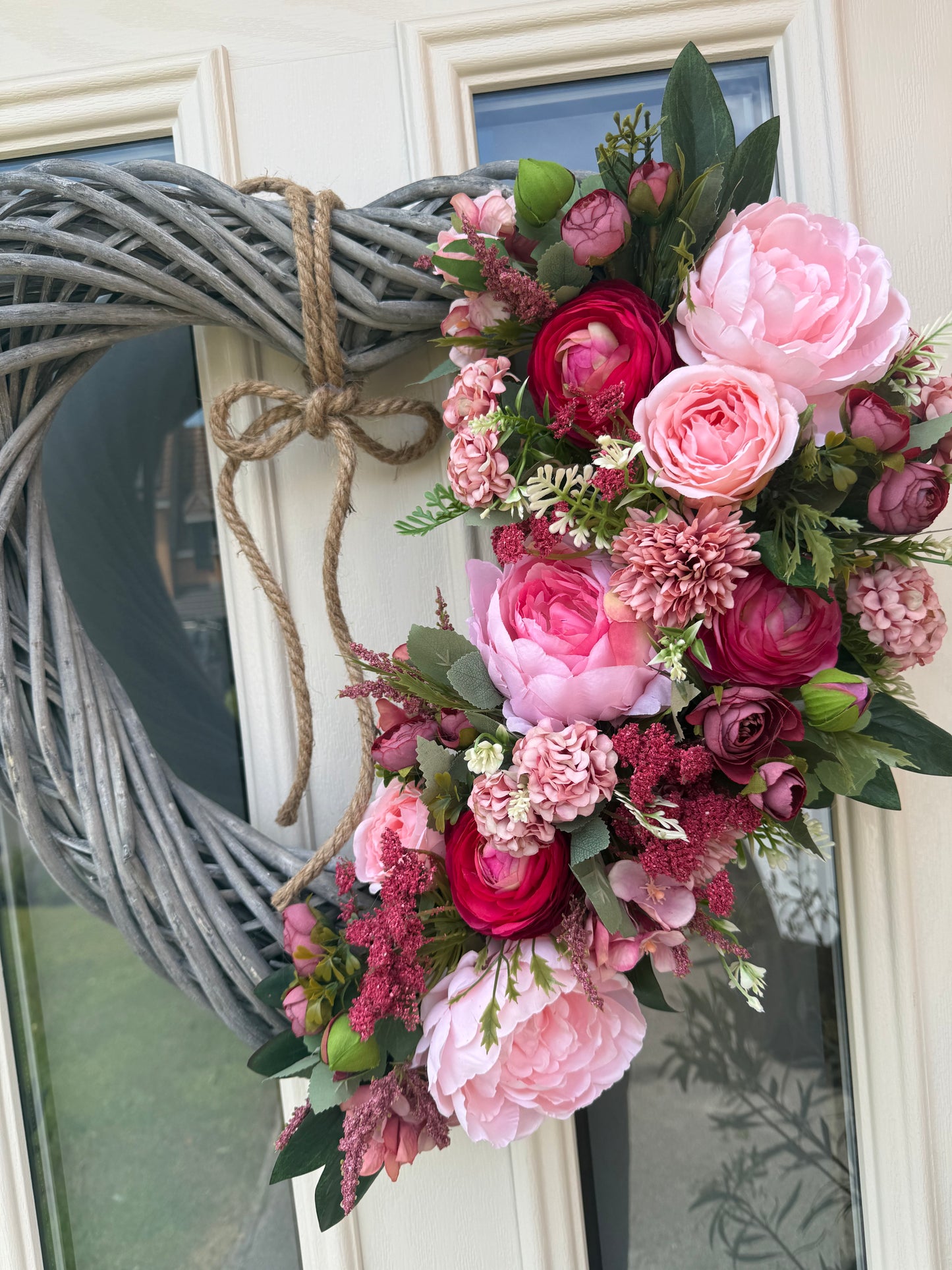 Giant xl wicker heart wreath peony &  ranunculus