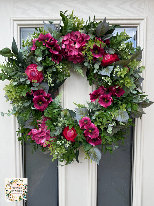 Hydrangea & pansy wreath