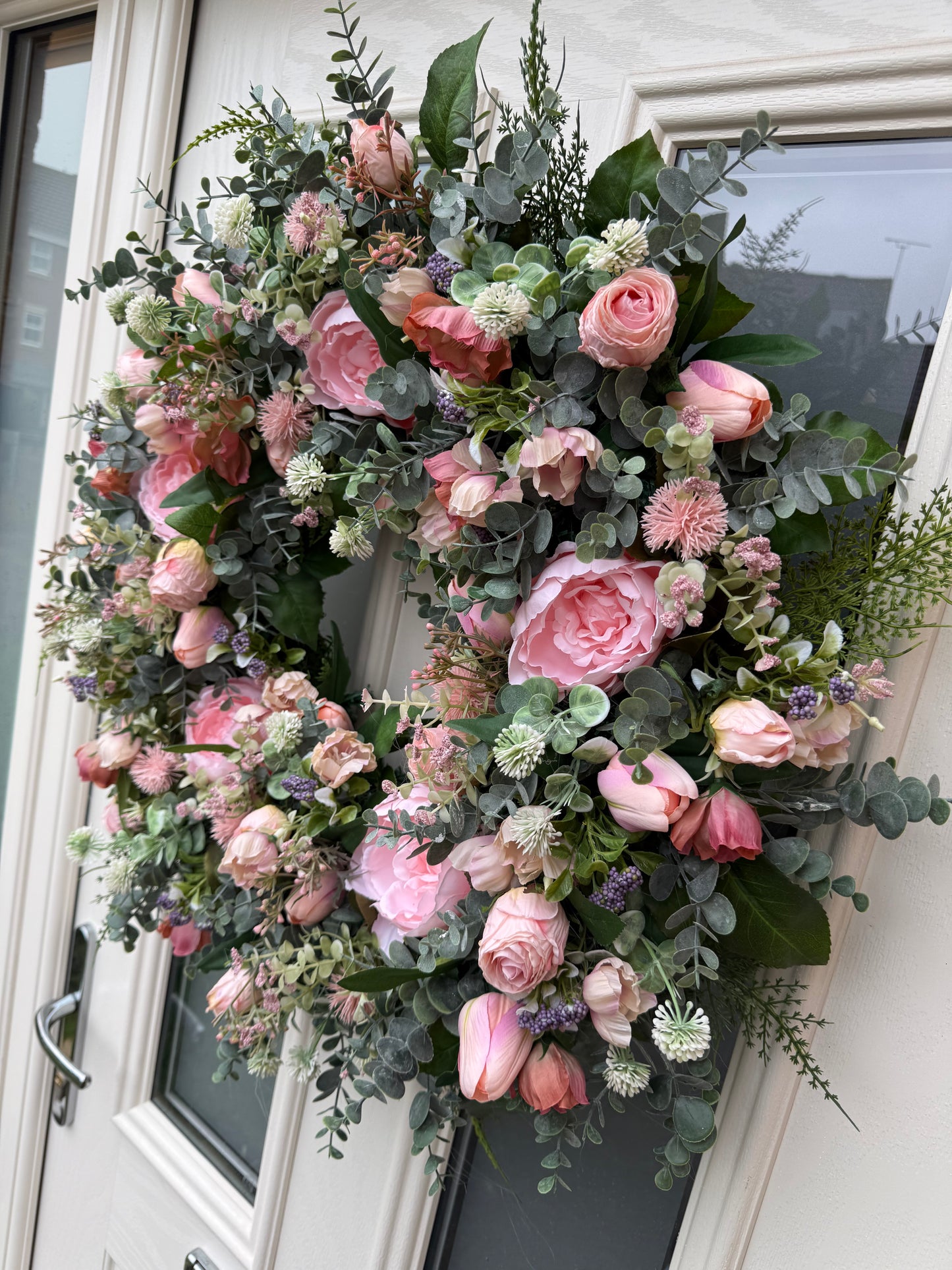 Pink peony & tulip spring wreath (ready to send )