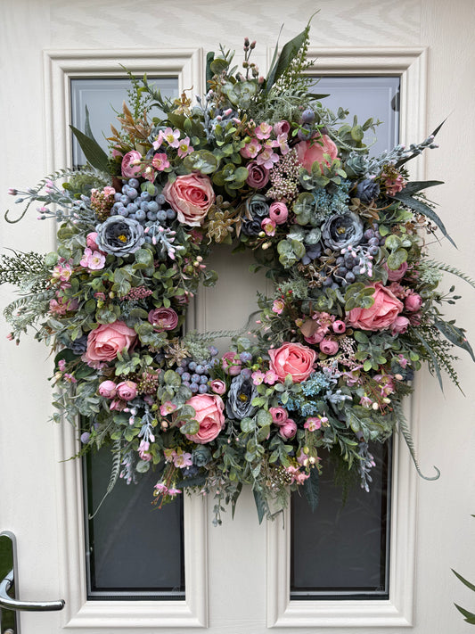 Blueberry and blush rose wreath (made to order)