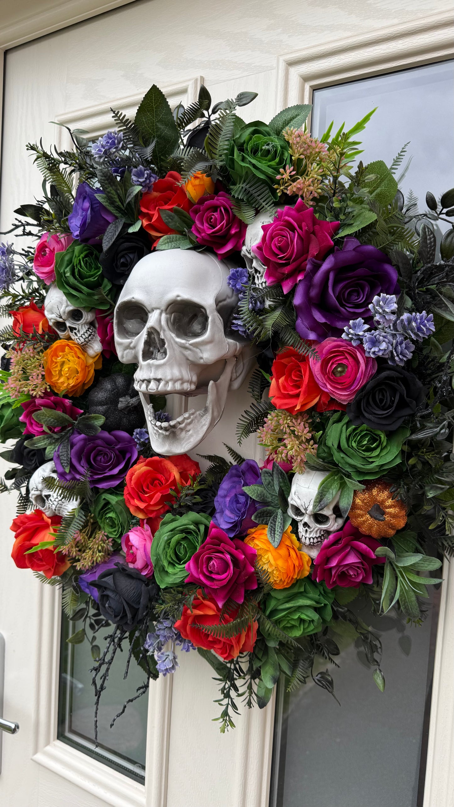 Colourful skull wreath