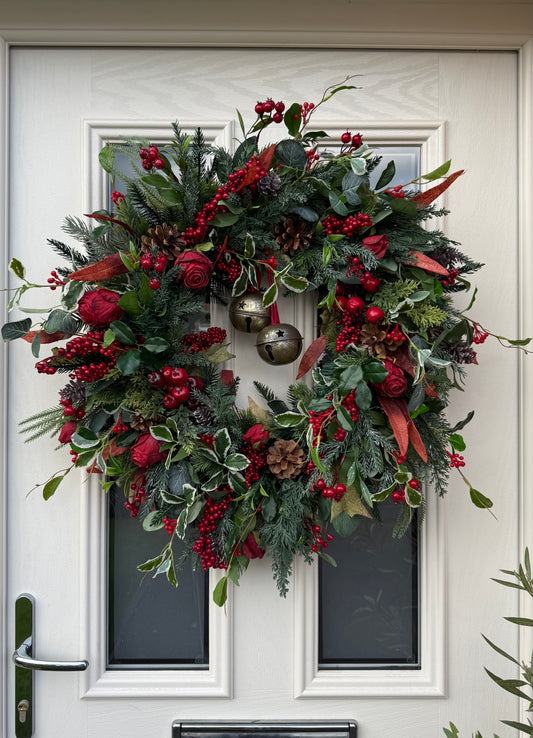 Enchanted rose and berry Christmas wreath
