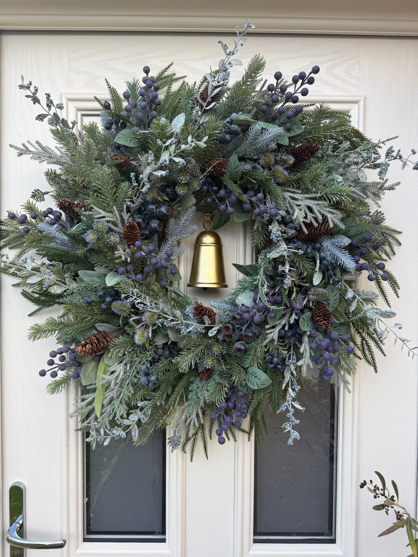 Blueberry, juniper & thistle wreath with bell (made to order)
