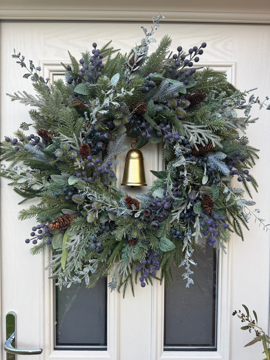 Blueberry, juniper & thistle wreath with bell (made to order)