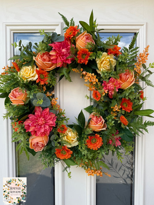 Dahlia and rose wreath